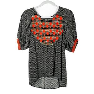 THML Anthropologie embroidered bubble short  sleeve blouse size XS